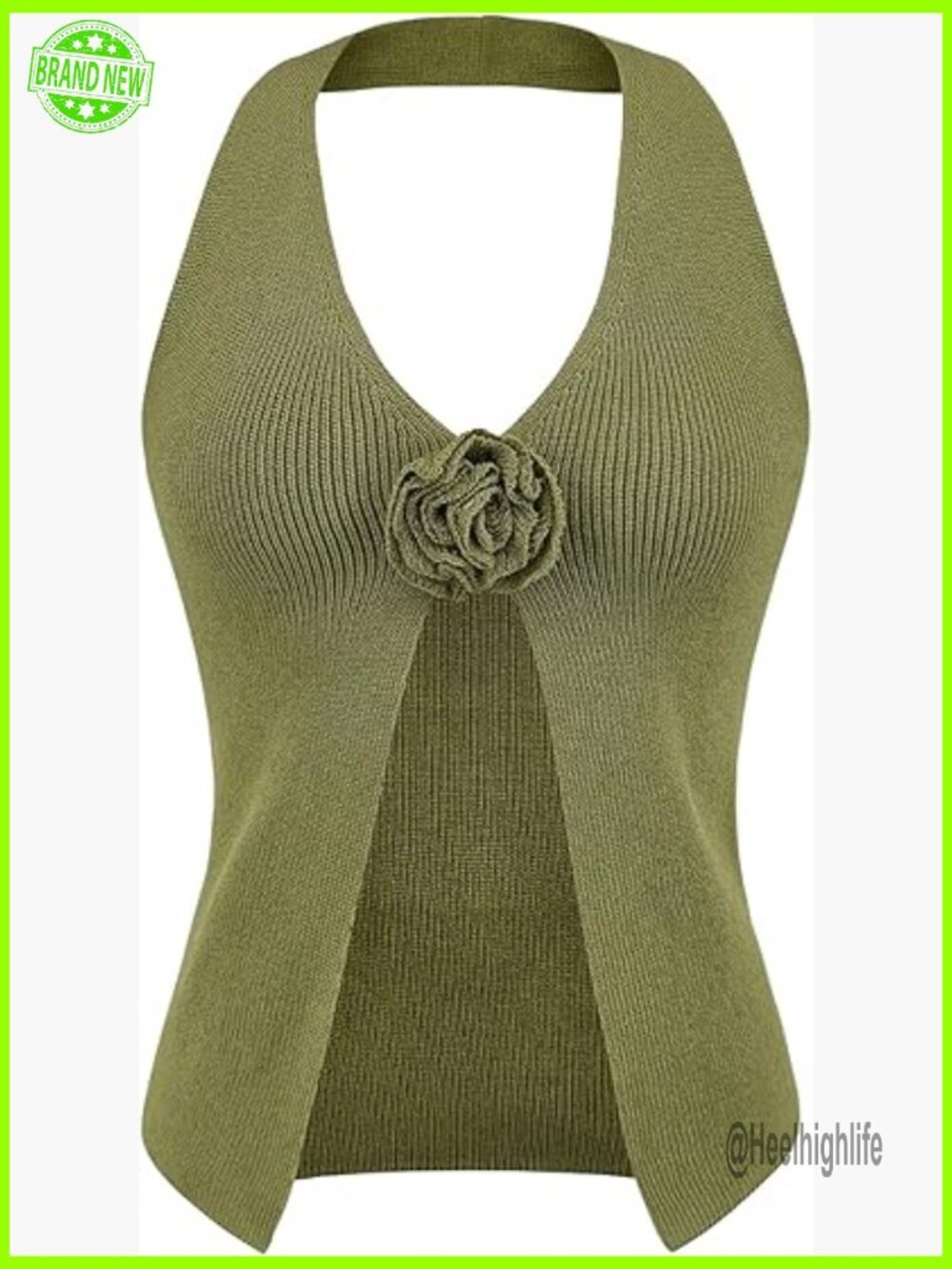 Women's Crochet Halter Tank Top 3D Floral Knit Backless Summer Crop